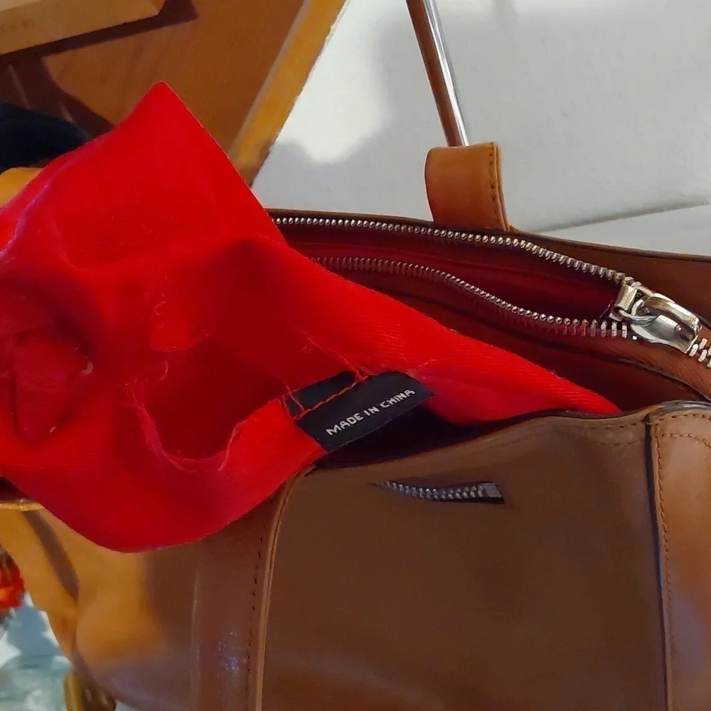 Hobo Womens Vintage Tan Orange Leather Zipper Tote Bag Minimalist Large
